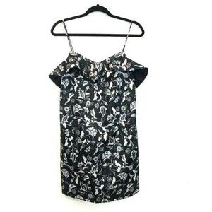Amur Black White Floral Ruffle Mini Shift Dress Spaghetti Straps Size S Cocktail